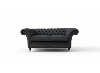 Chesterfield Sofa 2 Sitzer Couch Polster Stoff Couchen Grau Textil Neu
