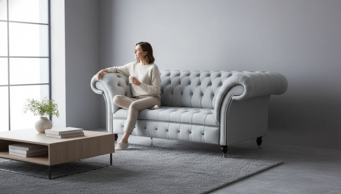 Chesterfield Pohovka Nábytek Dvojsedák Šedá Pohovky Pohovky Kůže