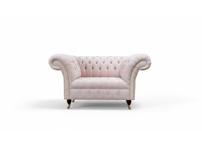 Křeslo čalouněná pohovka textilní Chesterfield křesla 1-sedačka jednosedák růžová.