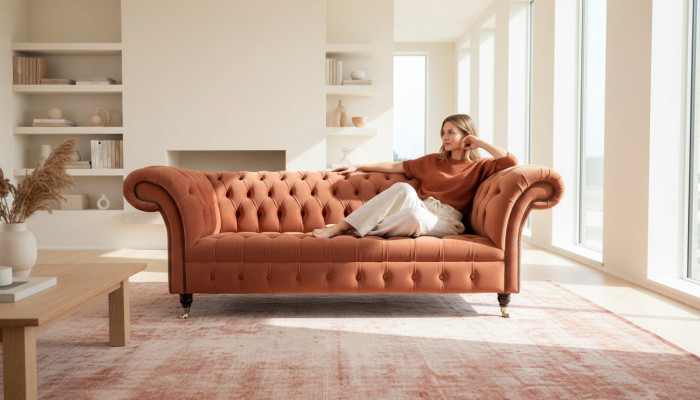 Luxus Chesterfield 3 Sitzer Couch Polster Textil Couchen Stoff Sofa Neu