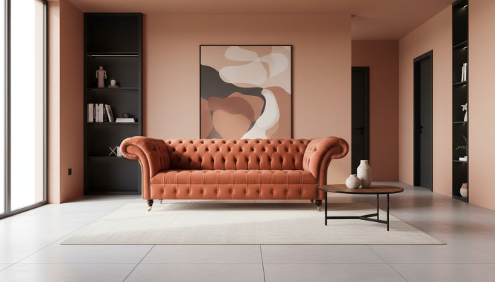 Luxus Chesterfield 3 Sitzer Couch Polster Textil Couchen Stoff Sofa Neu