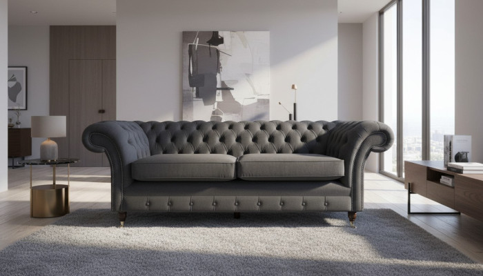 Design Chesterfield Sofa 3-sedadlová šedá pohovka potahové sedací soupravy obývací pokoje