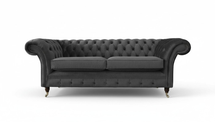Design Chesterfield Sofa 3-sedadlová šedá pohovka potahové sedací soupravy obývací pokoje