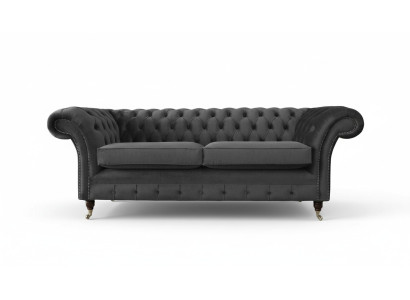 Design Chesterfield Sofa 3-sedadlová šedá pohovka potahové sedací soupravy obývací pokoje