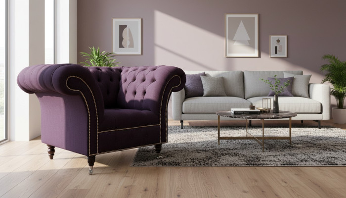 Křeslo jednosedadlové luxusní 1 sedadlo Design látkový fialový Chesterfield