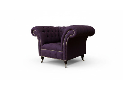 Křeslo jednosedadlové luxusní 1 sedadlo Design látkový fialový Chesterfield