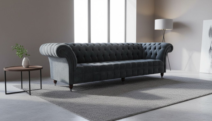 Viersitzer Sofa 4 Sitzer Sofas Modern Grau Design Stoff Chesterfield