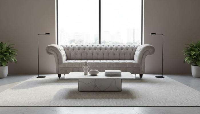Grau Chesterfield Couch Dreisitzer Sitzpolster Couchen Sofa Möbel Neu