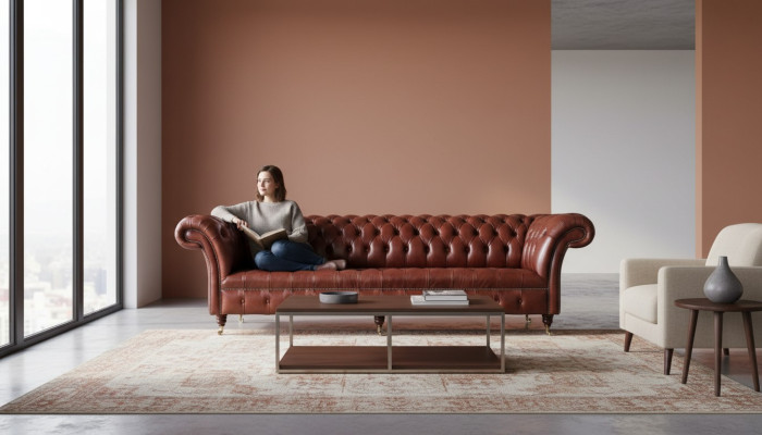 Ledersofa Sofa 4 Sitzer Sofas Design Chesterfield Leder Couch Möbel 245cm