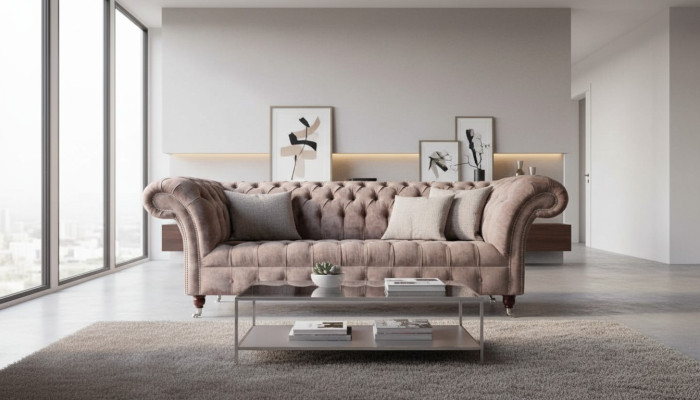 Chesterfield Sofa Couch Polster Design 3 Sitzer Sofas Dreisitzer Lila