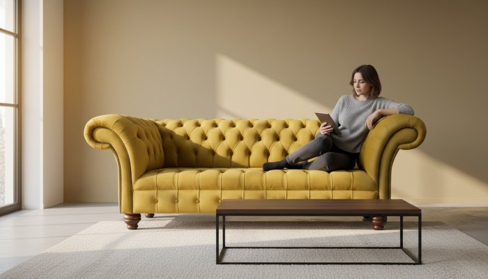 Chesterfield Gelb Sofa Polster 3 Sitzer Couchen Sitz Sofas Dreisitzer