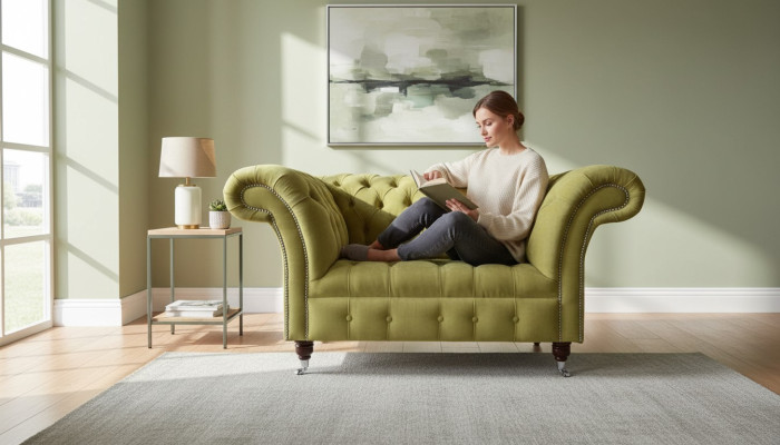 Chesterfield Sessel Textil Design Sofa Stoff Couch Sofas Polster Grau Neu