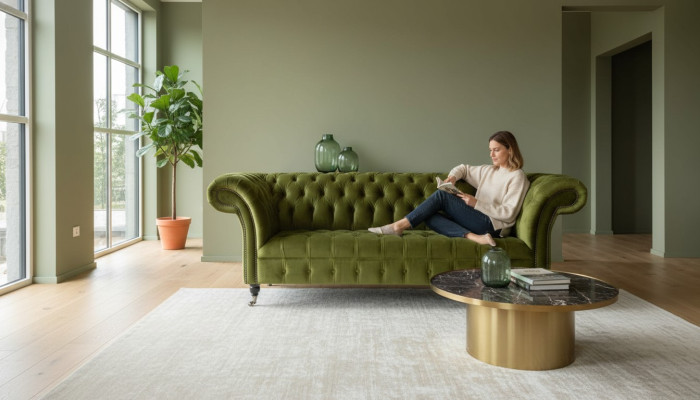 Design Chesterfield Sofa 3 Sitzer Grün Couch Polster Sofas Wohnzimmer