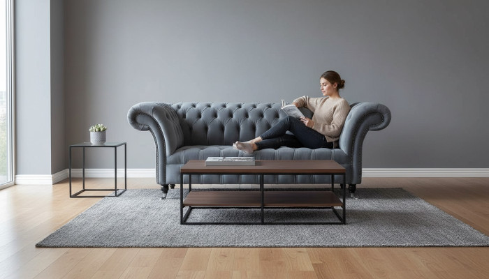 Chesterfield Sofa 3 Sitzer Luxus Couch Wohnzimmer Sofas Grau Stoffsofa