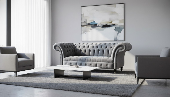 Chesterfield Sofa 3 Sitzer Luxus Couch Wohnzimmer Sofas Grau Stoffsofa