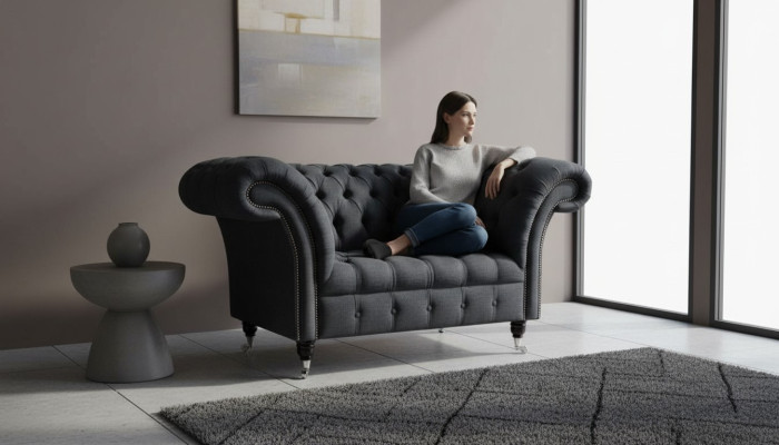 Garniturka Potahová pohovka Látka Chesterfield Pohovky 1,5 Místná jednolůžko Šedá