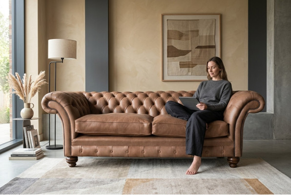 Chesterfield Sofa Design Luxus Kožená Pohovka Klasická Pohovka 3 Místná