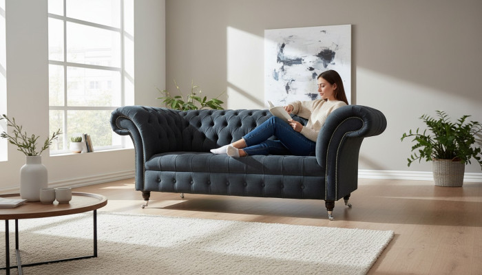 Sofa 2 Sitzer Couch Design Chesterfield Sitz Luxus Textil Polster Neu
