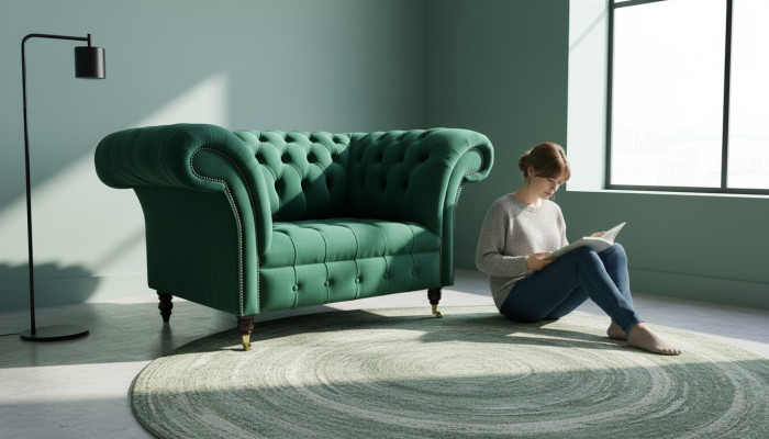 Šedá pohovka Chesterfield Design Křeslo křesílko polštář luxusní textilní.