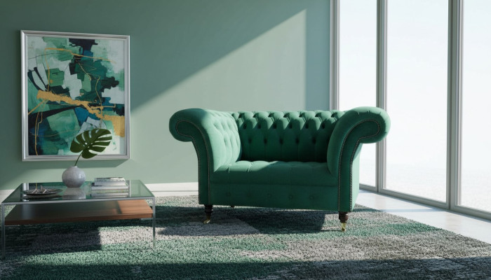 Šedá pohovka Chesterfield Design Křeslo křesílko polštář luxusní textilní.