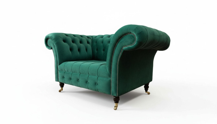 Šedá pohovka Chesterfield Design Křeslo křesílko polštář luxusní textilní.
