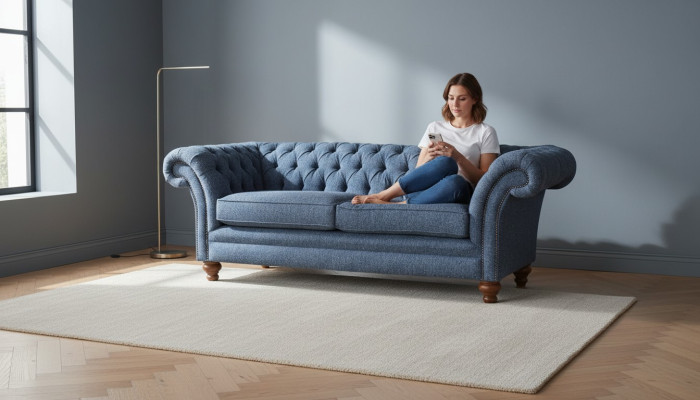 Englische Chesterfield Sofa Couch Büro Möbel Dreisitz Samt 230cm Sofas