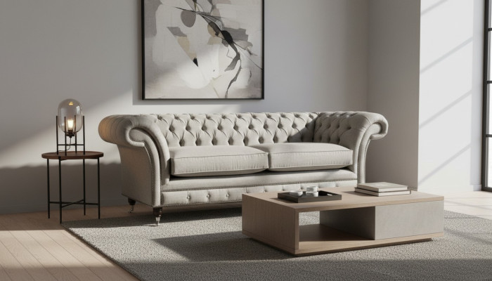 Englische Chesterfield Sofa Couch Büro Möbel Dreisitz Samt 230cm Braun