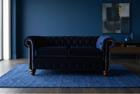 Blaue Chesterfield englisch klassischer Stil Sofa Couch 3 Sitz Polster 230cm