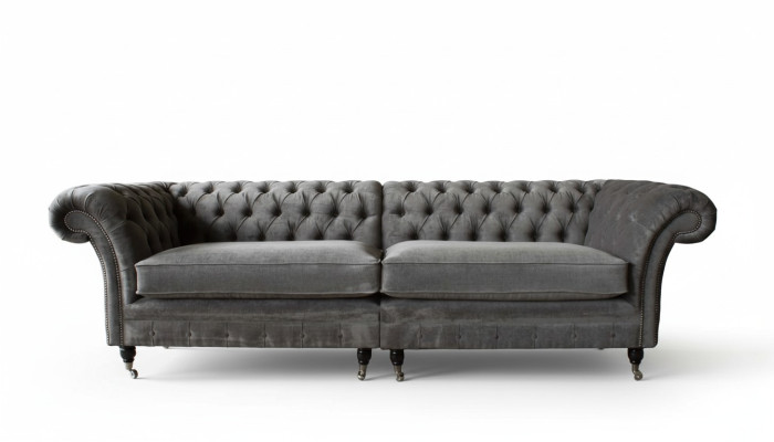 Chesterfield Viersitzer Sofa 4 Sitzer Sofas Stoff Polyester Grau Möbel