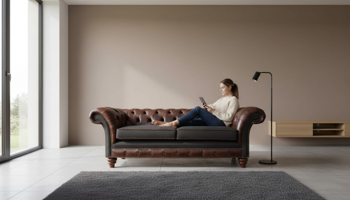 Braune Chesterfield englisch klassischer Stil Sofa Couch 3 Sitz Polster 230cm