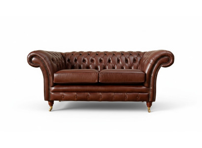 Chesterfield Pohovka Potah Kůže Pohovky Křesla Hnědé Dvoumístné Nové