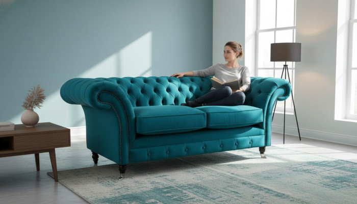 Chesterfield 2 Sitzer Couch Polster Sitz Textil Stoff Couchen Sofa Neu