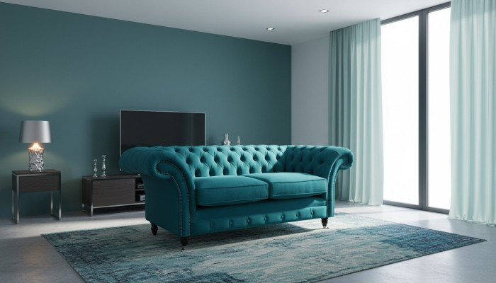 Chesterfield 2 Sitzer Couch Polster Sitz Textil Stoff Couchen Sofa Neu