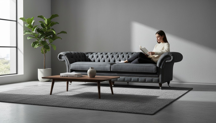 Design Sofa 4 Sitzer Couch Textil Polster Klassische Sofas Chesterfield