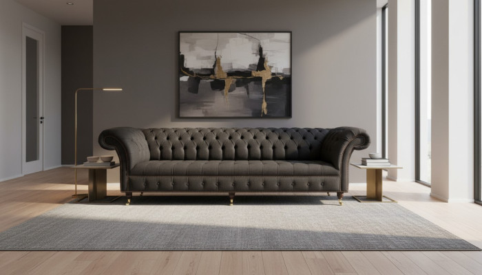Chesterfield pohovka 4místná černá látková designová pohovka do obývacího pokoje čalounění