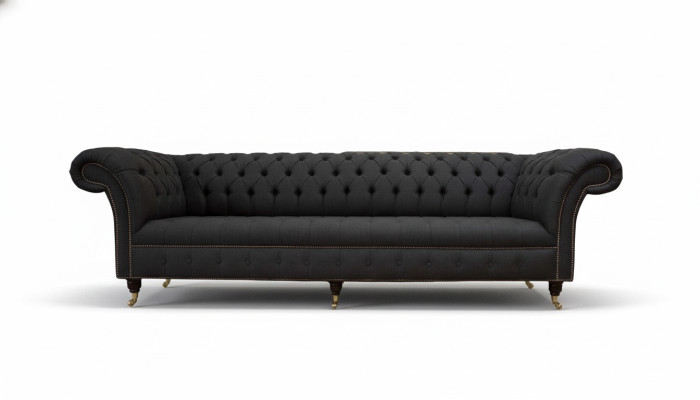 Chesterfield pohovka 4místná černá látková designová pohovka do obývacího pokoje čalounění