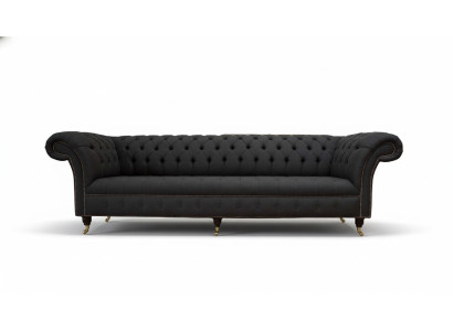 Chesterfield pohovka 4místná černá látková designová pohovka do obývacího pokoje čalounění