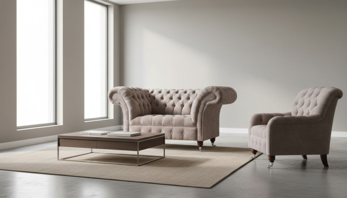 Chesterfield Sofa Couch 1 Sitzer Luxus Textil Stoff Couchen Polster Neu