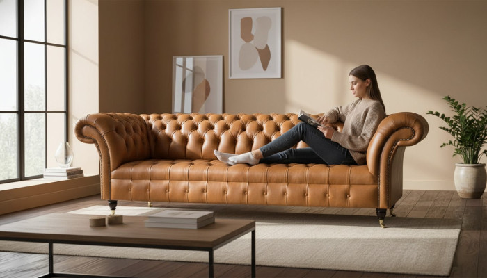 Ledersofa Chesterfield 4 Sitzer Couchen Luxus Leder Couchen Polster Wohnzimmer