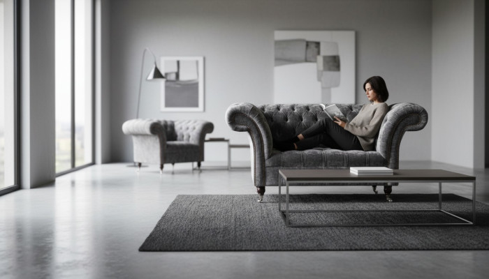 Design Chesterfield látková pohovka křeslo 1,5 místné čalouněné loungové křeslo nové