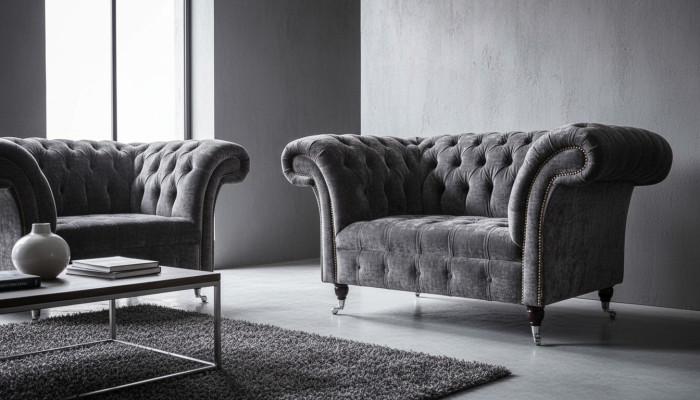 Design Chesterfield látková pohovka křeslo 1,5 místné čalouněné loungové křeslo nové