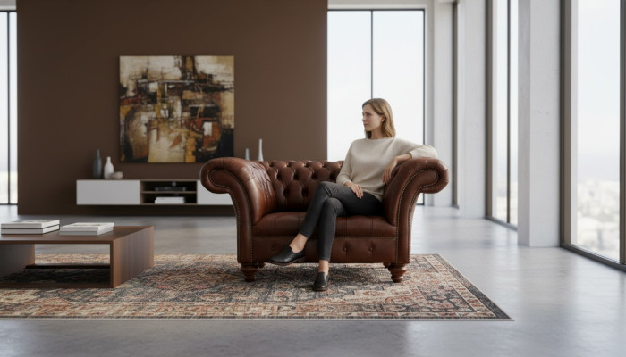 Chesterfield Sofa Wohnzimmer Sofas Couch Polster Leder Modern 1,5 Sitzer