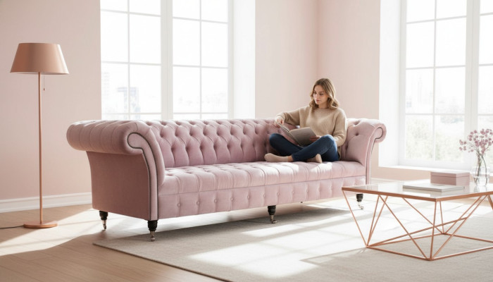 Chesterfield Rosa Couch Sofa Polster 4 Sitzer Couchen Sitz Sofas