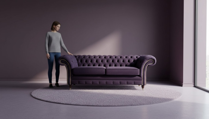 Chesterfield englisch klassischer Stil Sofa Couch 3 Sitz Polster Lila 230cm