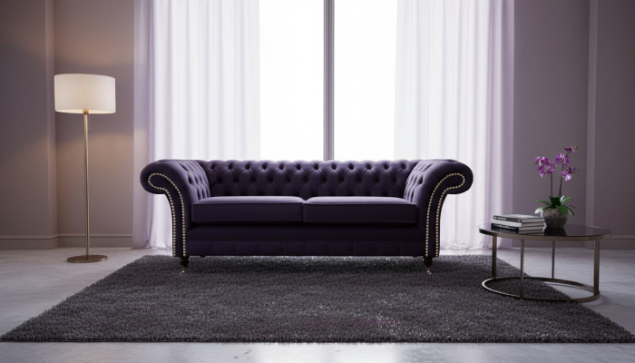 Chesterfield englisch klassischer Stil Sofa Couch 3 Sitz Polster Lila 230cm