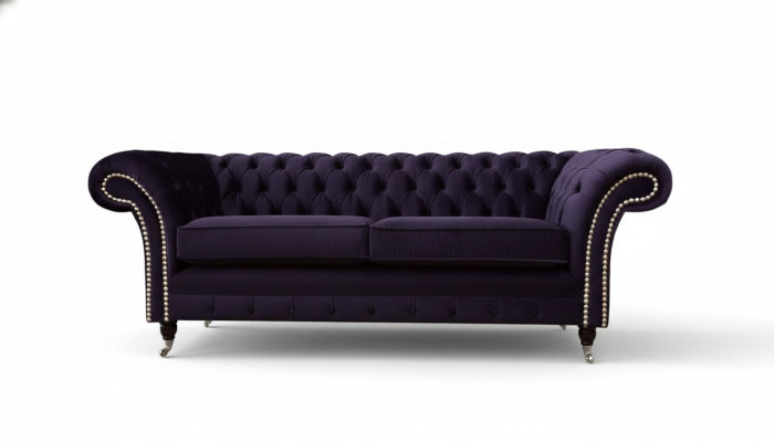 Chesterfield englisch klassischer Stil Sofa Couch 3 Sitz Polster Lila 230cm