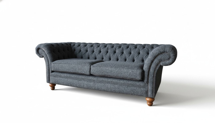 Šedá pohovka Chesterfield 3místná Šedá textilní designová pohovka se čalouněním