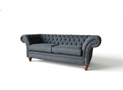 Šedá pohovka Chesterfield 3místná Šedá textilní designová pohovka se čalouněním