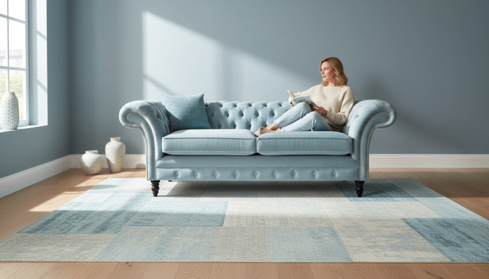Chesterfield 3 Sitzer Polster Couch Sofa Textil Modern Stil Stoff Neu