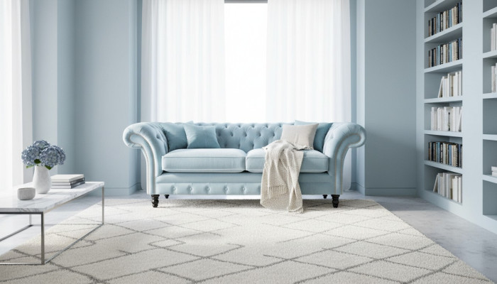 Chesterfield 3 Sitzer Polster Couch Sofa Textil Modern Stil Stoff Neu